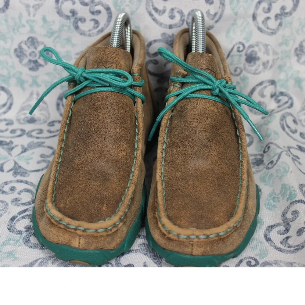 Twisted X‎ Kids YDM0017 Brown Leather Turquoise Lace Up Moccasin Boots Size 3M
